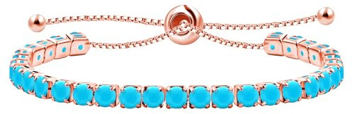 Uloveido Fashion Synthetic Turquoise Tennis Bracelets for Women Rose Gold Color, Light Blue Crystal Bolo Bracelets for Birthday Gift, Trending Bracelet Jewelry for Wedding Bracelets Y4043