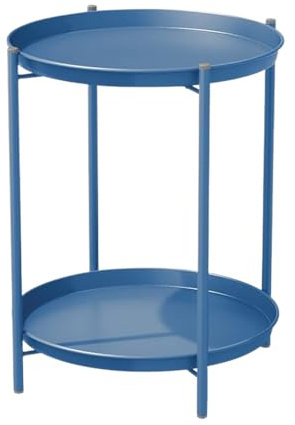 KHAPALWAK Round Side Table, 2-Tier Metal End Table, Round Coffee Table with Removable Tray, Metal Frame Compact Coffee Tea Tables for Living Room Bedroom Office (Blue)