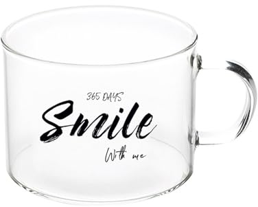 soulnioi Grande tazza da caffè in vetro borosilicato, 500 ml, per acqua, latte, tè, bevande calde e fredde (sorriso)