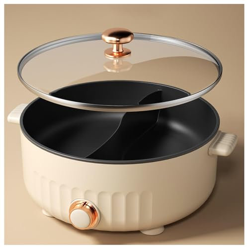 ARTSIM Faitout 2 Compartiment, 6 litres, 1350 Watts, 30cm De DiamèTre Faitout 2 Compartiment Convient Aux Petites FêTes (avec 2 Filets Non éTanches),White
