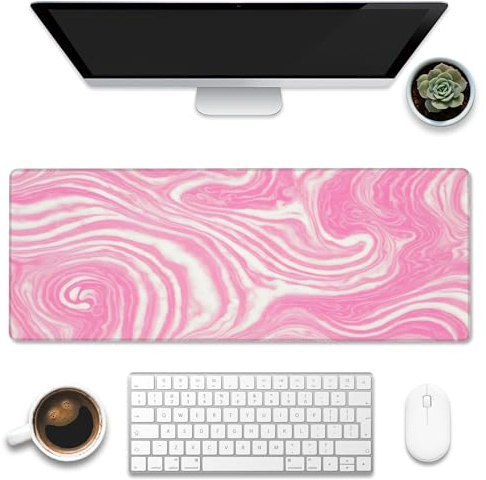 Eflxamz Schreibtischunterlage, rosa Marmor-Wirbelstruktur, fließende Flüssigkeitswellen, großes Gaming-Mauspad für den Schreibtisch, erweiterte große Computer-Tastatur, Mauspad mit rutschfester