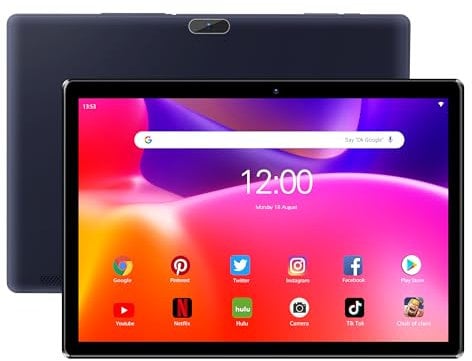 PRITOM 10inch Android Phone Tablet Android 13, 64GB ROM, Expandable to 512GB, Quad Core Processor, HD IPS Screen, 6000mAh Battery, Support 3G Phone Call,Dual Camera, Bluetooth, Tablet (Black)