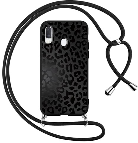 Foonary Handyband Hülle mit Band für Samsung A20e 5,8 Handyhülle, Leopard Design Kette Necklace Case mit Kordel zum Umhängen Silikon Bumper Kratzfest Schutzhülle Cover Schnur für Samsung Galaxy A20e