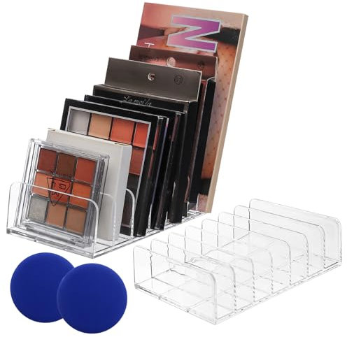 2 Pezzi Organizer per Cassetti, Organizer per Palette, Organizer per Trucco in Acrilico, Organizer per Cosmetici, Organizzatore con 7 Divisi per Palette di Ombretti, Bagno, Vanity, Scrivania