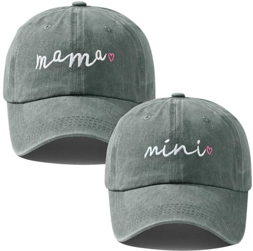 Yaopelky 2 x Mama- und Mini-Hüte, bestickt, verstellbar, Eltern-Kind-Baseballkappen, Mutter und ich, passendes Hut-Set, GRAU, Einheitsgröße