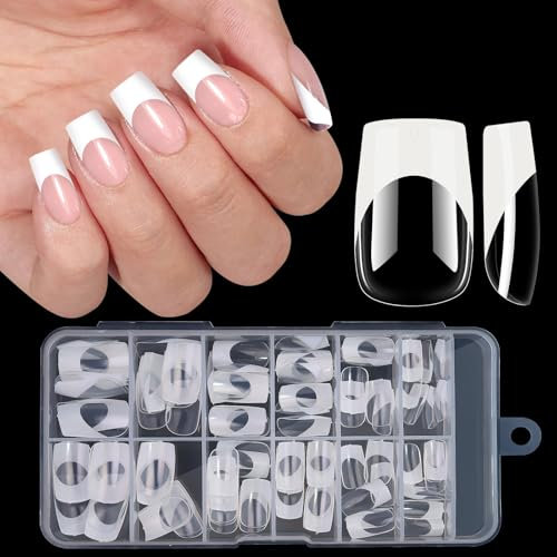 French Acrylic False Nails, 120pcs Square Tips - White, Full Cover Fake Nails - 10 Sizes