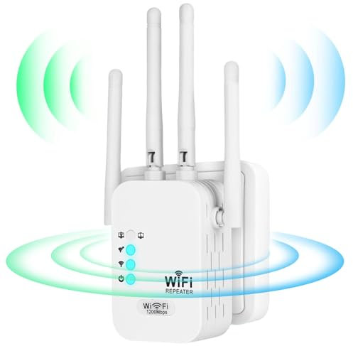1200Mbps Ripetitore WiFi,Range Extender WiFi,Dual Band 5G/2.4G Amplificatore Segnale WiFi con 4 antenne,WAN/LAN RJ45 Porta,Estensor WiFi Copertura 200㎡,Ripetitore Wifi Potente per Casa e Ufficio