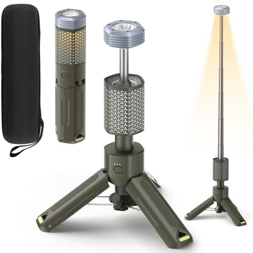 Mytrix Green Telescopic Collapsible Camping Light with 10000mAh Battery, Magnetic Base- Perfect for Adventure, Hiking, Camping, Live Streaming