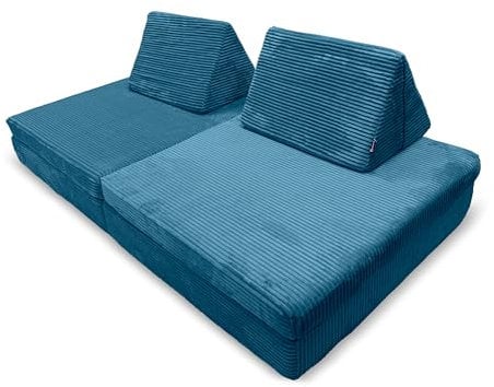 Bruni Spielsofa für Kinder in Blau - großes XXL-Sofa fürs Kinderzimmer, Schlafsofa mit abnehmbarem, flauschigem Cord-Bezug, in Österreich entwickelt