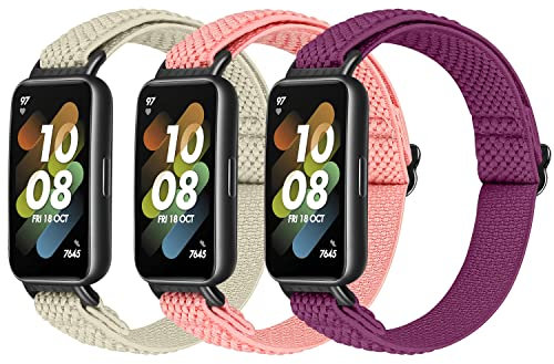 TumpCez 3 Stück Elastisch Nylon Armband Kompatibel mit Huawei Band 7 Armband, Verstellbarer Sport Ersatzarmband Armbänder Uhrenarmband für Huawei Band 7 Damen Herren