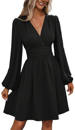 UUAISSO Robe Décontractée Femmes à Manches Longues Taille Haute Ligne A Robe Portefeuille à Col en V Robe Mi Longue