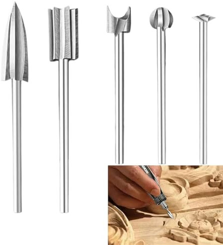 KOOLEVER 5 Pcs Wood Carving Bits Set, 5 Different Woodworking Bits, Wood Carving Tools with 1/8” Shank Compatible with Dremel Rotary Tool for DIY Woodworking Engraving Carving Drilling Grinding