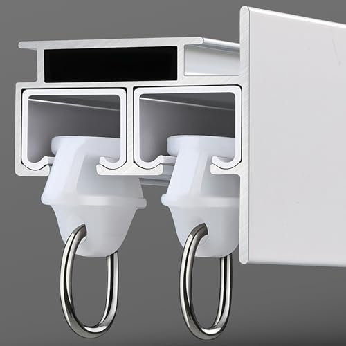 Binario Per Tende Oscuranti In Alluminio A Doppio Binario, Binario Per Tende A Doppia Fessura Con Strisce Silenziatrici Incorporate, Ombreggiatura Sovrappos(Size:2.50m/8.2ft,Color:Montaggio superiore)