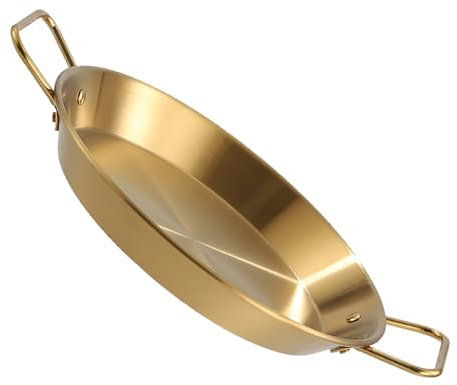 Qukaim Padella con manico a doppio anello, padella con fondo piatto in acciaio inox con manici a doppio anello, ideale per cucinare frutti di mare, 28 cm, design a trasferimento termico