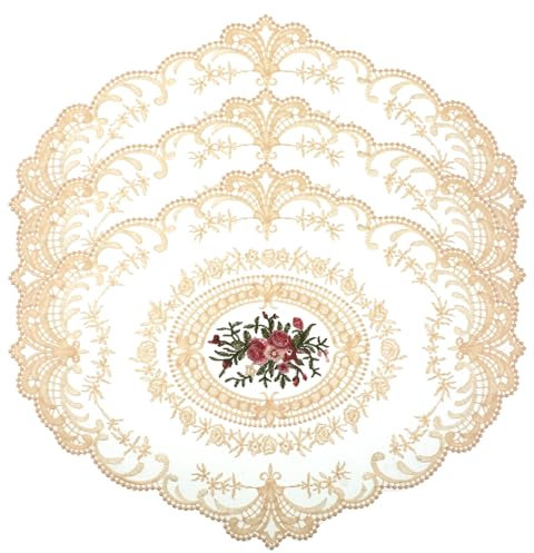 3pcs 17 x 13 French Crochet Doilies, Beige Retro Lace Placemats, Embroidered Exquisite Lace Placemats Handmade Embroidered Table Mats for Wedding Cup Vase Table Decor
