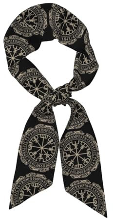 MYGANN Magical Design Norse Runen Kompass Rechteckig Damen Seidenschal Hijab Schal Kostüm Accessoires Handtasche Anhänger 119 x 7,9 cm, Schwarz , One size