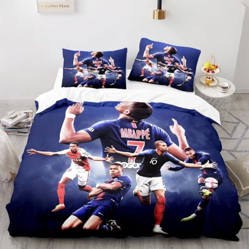 Tanacc Bettwäsche Bettbezugs Sets 135x200 Fußballspieler Mbappe Kinder Jungen Mädchen Baby, Winter Bettwäsche KinderBettbezugs Set, Weihnachts Bettwäsche Set 135x200 Mit 1 Kissenbezug 80x80