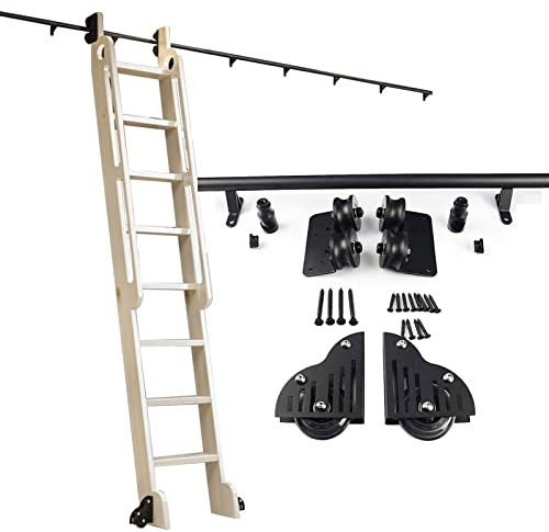 CHENRUIQI Rollbare Bibliotheksleiter mit Gleitschienen-Hardware-Kit | Scheunentor-Leiterschiene mit Bodenrollen für Bücherregale im Home-Office (ohne Leiter) – Schwarz (Größe: 6,6 Fuß/200 cm