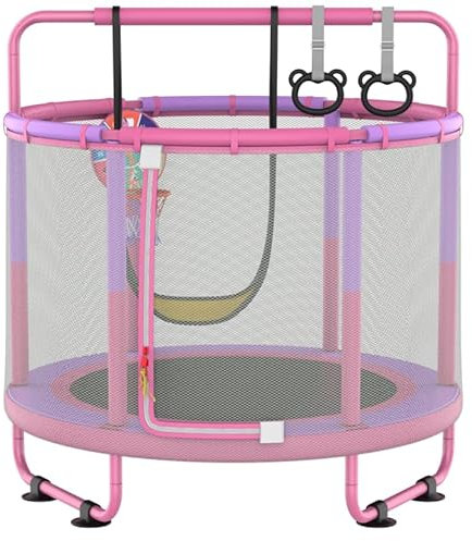 CZCPAPY Children'S Trampoline, Outdoor Children'S Trampoline, Indoor and Outdoor Use, with Safety Net, Basket, Poles, Swings, Gift for Kids (pink-purple)