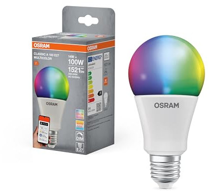 OSRAM SMART+ RGBW, lampada LED E27 con Matter over Wifi, appositamente progettata per ALEXA - facile configurazione con un clic, sostituisce 100W, 2700-6500K, 16 milioni di colori RGB, confezione da 4