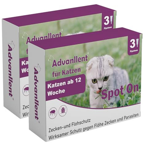 Advanllent Zeckenschutz für Katzen 6 Pipetten, Spot On Katzen, Zeckenmittel für Katze, Katze flohmittel entwurmungsmittel für Katzen, gegen Flöhe & Zecken