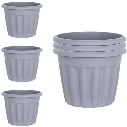 M1SS Pack of 6 X Upcycle Grey 40cm Round Plastic Planter 20L Garden Plant Pot with Drainage Hole for Indoor Outdoor – weather-resistant Plant Container for home, Office and more