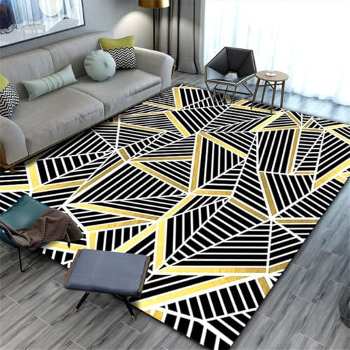 RUGMRZ Deko Boden 300X400Cm Teppich Balkon 16 Schwarz Teenager Zimmer Schlafzimmer Moderne Minimalistische Geometrische Abstrakte Wohnzimmer Gold