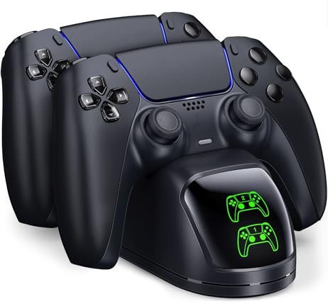 PS5 Controller Ladestation für Playstation 5 Dualsense Controller,Schwarz | 2 Std Schnellladung, Dual Controller Gleichzeitiges Laden mit Ladechip LED Ladeanzeige & Intelligenter Chip & Typ-C Kabel