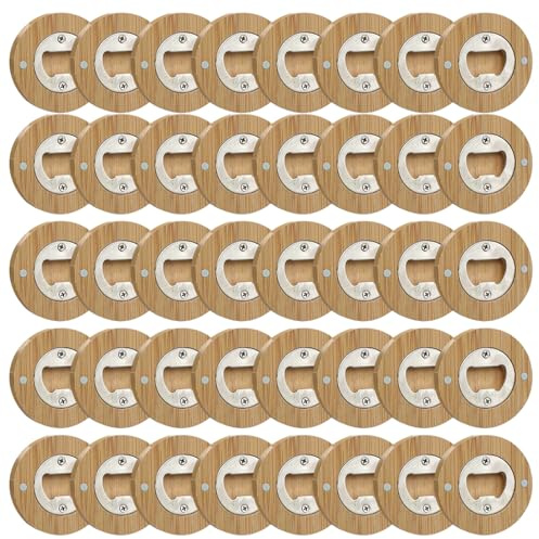 Magnetic Bottle Opener for Fridge 40Pcs Round Wooden Bottle Opener Magnet Space-Saving Beer Opening Tool for Bar, Club, Household