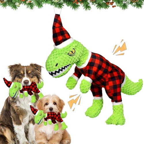 Mecctuck Hundespielzeug Weihnachten, Hundespielzeug Unzerstörbar, Interaktive Kauen Spielzeug, Hunde Kauspielzeug, Quietschendes Dinosaurier Welpenspielzeug, Dog Toys für Mittelgroße Kleine Hunde