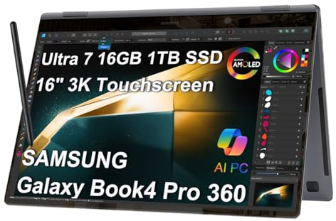 Samsung Galaxy Book4 Pro 360 2 in 1 AI PC Laptop (16 3K AMOLED Touchscreen, Intel Core Ultra 7 155H (> i7-13700H), 16GB DDR5, 2TB SSD, S Pen) for Creators, Designers, FP, Win 11 Pro, NP960QGK, 2025