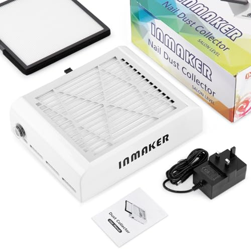 INMAKER 60W Nail Dust Collector with 2 Reusable Filters | 60W Power Manicure for Dust Collector Nail Salon, Professional Vacuum Nail Dust Extractor for Acrylic Nail Removal