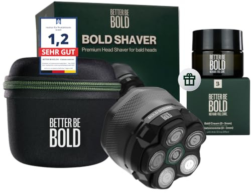 BETTER BE BOLD Glatzenrasierer & Glatzencreme Anti-Shine Set | Glatzen Rasierer Herren Set für Glatze (0–3mm) | Mattierende Glatzencreme (50 ml) | Glatzen Rasierer ohne Schnittgefahr