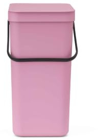 Brabantia Sort & Go Waste Bin 16L (Lilac Pink), Space-Efficient Plastic Recycle Container with Handle, Removable and Stay-Open Lid, Easy to Clean Kitchen Bin without Nooks and Rims