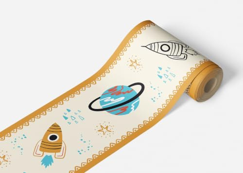 Selbstklebende Bordüre Hellgelber Kosmos AG Design, AWBD 8058 | Wasserfest Kinderzimmer Wand Aufkleber Dekoration | Wandbordüre für Mädchen und Junge | Folie | Breite 500 cm x Höhe 13.8 cm