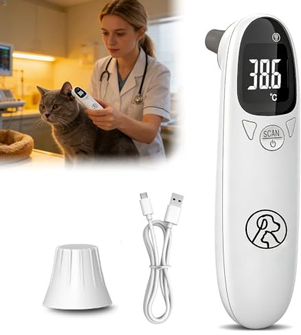 XPJBKC Ohrthermometer Hund, Fieberthermometer Hund, Digital Haustier Thermometer mit Led-Anzeige, Tragbares Fiebermesser Ohr für Hunde und Katzen, Hunde Fieberthermometer mit Speichermodus