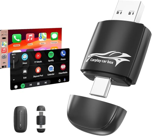 Adaptateur sans Fil 2 en 1 pour CarPlay & Android Auto, Conversion Filaire en sans Fil avec USB/Type-C, Connexion Stable et sans Délai, Compatible avec Les Voitures à Partir De 2016 et iPhone iOS 10+