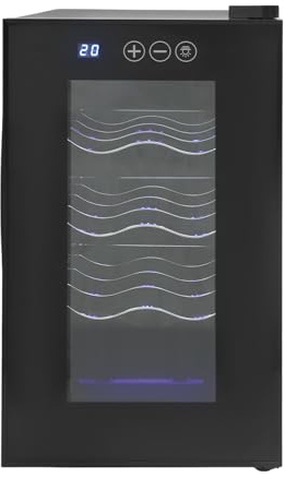 jiongcln Weinkühlschrank mit Glastür 8-Flaschen 23 Liter, 8-18℃ einstellbar, LED-Beleuchtung, Verdeckter Griff, Freistehender Weinkühlschrank, leise