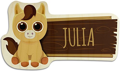printplanet Türschild aus Holz mit Namen Julia - Motiv Pferd - Namensschild, Holzschild, Kinderzimmer-Schild