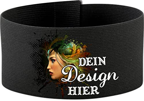 größenverstellbare Armbinde/Mediaband bedruckt mit IHREM INDIVIDUELLEM TEXT (JUNIOR 15-26 cm) (Farbe schwarz)