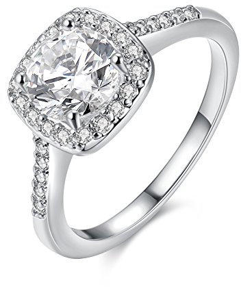 Uloveido Platinum Plated Square Zirkonia Promise Engagement Ehering Solitaire Ringe für Sie (Platinum Farbe, Größe 52) KR002
