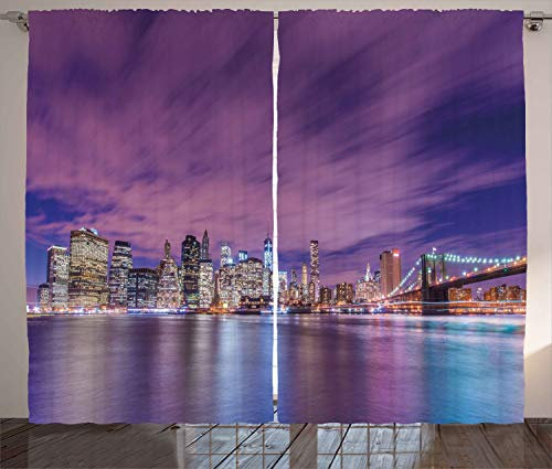ABAKUHAUS Städtisch Rustikaler Vorhang, New York Sehenswürdigkeiten, Wohnzimmer Universalband Gardinen mit Schlaufen und Haken, 280 x 175 cm, Lila Violett