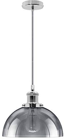 Long Life Lamp Company Industrial Vintage Glass Dome Pendant Ceiling Light Smoke Grey Antique Chrome Holder M0101F