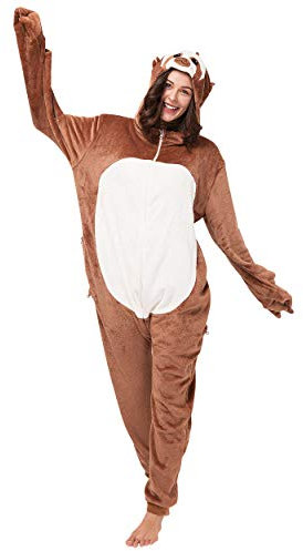 corimori (Henry das Faultier Damen & Herren Onesie Jumpsuit Kostüm Gr. 150-160cm, Braun-Creme
