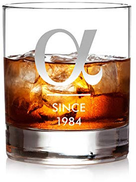 AMAVEL Whiskyglas mit Alpha Symbol Gravur, Personalisiert mit Jahreszahl, Füllmenge: 320 ml