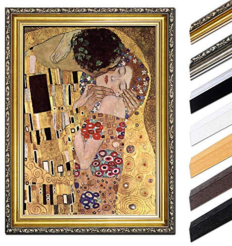Bild mit Rahmen - Gustav Klimt Der Kuss 60x80 cm - Gerahmtes Leinwandbild Alte Meister - Antiker Rahmen Gold Barock, Klassisch
