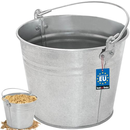 KOTARBAU® Seau 5L Robuste Galvanisé en Acier à Poignée Ergonomique - Pour Eau, Jardin, Construction, Déchets de Cuisine, Mortier - Métallique
