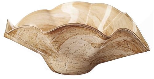 Decorative Glass Fruit Bowl, Wavy Design, 40 cm, Beige Design