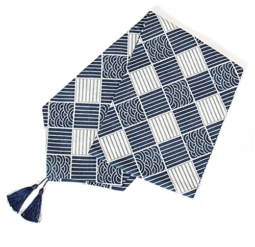 Chemin de table RENRUIRUI- 12 x 70 Nappe À Carreaux De Style Japonais avec des Glands pour Les Repas De Tous Les Jours Fête De Mariage Décoration De La Maison De Vacances