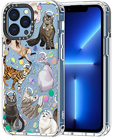 MOSNOVO für iPhone 13 Pro Hülle – Durchsichtige, schlanke, stoßfeste TPU+PC-Handyhülle, [6,6 Fuß Fallschutz/Anti-Abziehen] - Weltraumkatze